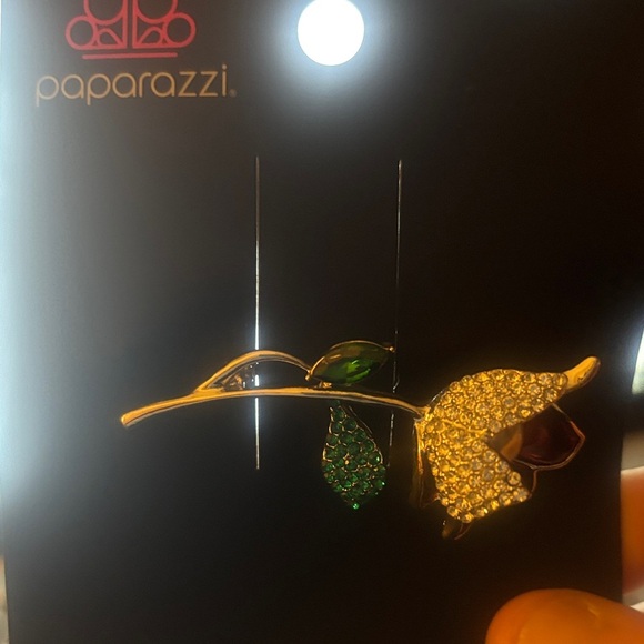 paparazzi Jewelry - Paparazzi Gold Brooch with Green Accents